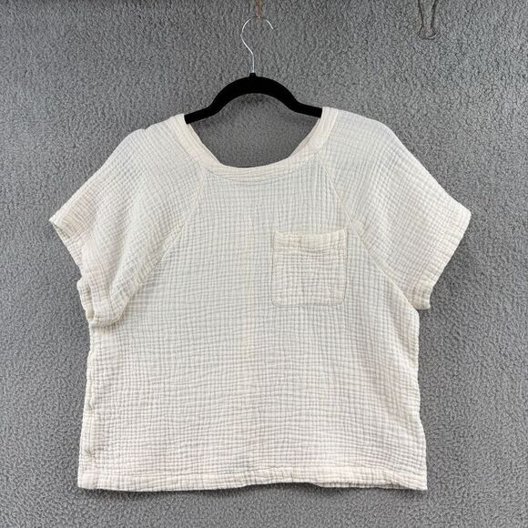 Madewell Cream Gauze Short-Sleeve Pocket Top - Picture 3 of 11